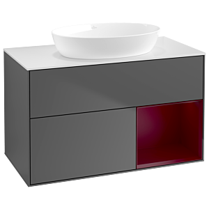 Villeroy und Boch Finion Waschtischunterschrank GA21HBGK 100cm, Abdeckplatte white matt, Emotion, Regale Peony matt lacquer, Anthracite matt