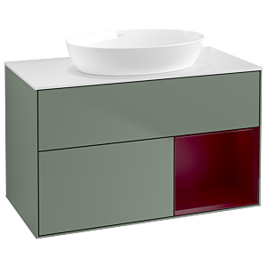 Villeroy und Boch Finion Waschtischunterschrank GA21HBGM 100cm, Abdeckplatte white matt, Emotion, Regale Peony matt lacquer, Olive Matt Lacquer