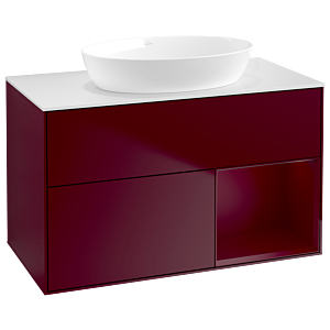 Villeroy et Boch Finion Villeroy et Boch GA21HBHB 100cm, plaque de recouvrement blanc mat, Emotion, étagères Peony laqué mat, Peony Matt