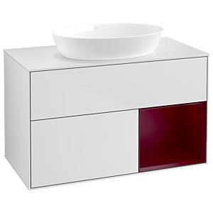 Villeroy und Boch Finion Waschtischunterschrank GA21HBMT 100cm, Abdeckplatte white matt, Emotion, Regale Peony matt lacquer, White matt lacquer