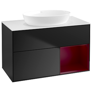 Villeroy und Boch Finion Waschtischunterschrank GA21HBPD 100cm, Abdeckplatte white matt, Emotion, Regale Peony matt lacquer, Black matt lacquer