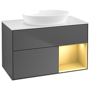 Villeroy und Boch Finion Waschtischunterschrank GA21HFGK 100cm, Abdeckplatte white matt, Emotion, Regale Gold matt lacquer, Anthracite matt