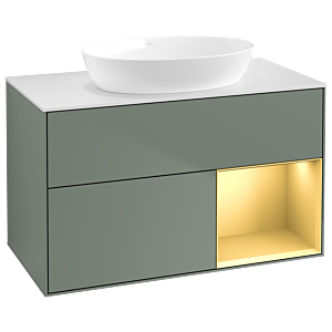 Villeroy und Boch Finion Waschtischunterschrank GA21HFGM 100cm, Abdeckplatte white matt, Emotion, Regale Gold matt lacquer, Olive Matt Lacquer