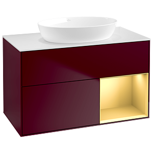 Villeroy et Boch Finion Villeroy et Boch GA21HFHB 100cm, plaque de recouvrement blanc mat, Emotion, étagères laqué mat or, Peony Matt