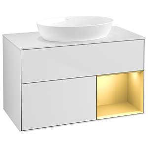 Villeroy und Boch Finion Waschtischunterschrank GA21HFMT 100cm, Abdeckplatte white matt, Emotion, Regale Gold matt lacquer, White matt lacquer