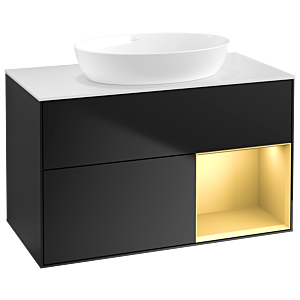 Villeroy und Boch Finion Waschtischunterschrank GA21HFPD 100cm, Abdeckplatte white matt, Emotion, Regale Gold matt lacquer, Black matt lacquer
