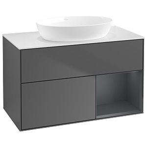 Villeroy und Boch Finion Waschtischunterschrank GA21HGGK 100cm, Abdeckplatte white matt, Emotion, Regale Midnight matt lacquer, Anthracite matt