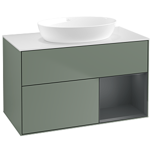 Villeroy und Boch Finion Waschtischunterschrank GA21HGGM 100cm, Abdeckplatte white matt, Emotion, Regale Midnight matt lacquer, Olive Matt Lacquer