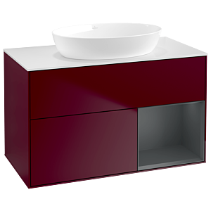 Villeroy et Boch Finion Villeroy et Boch GA21HGHB 100cm, plaque de recouvrement blanc mat, Emotion, étagères laqué mat Midnight, Peony Matt