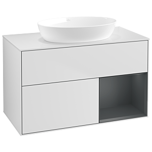 Villeroy und Boch Finion Waschtischunterschrank GA21HGMT 100cm, Abdeckplatte white matt, Emotion, Regale Midnight matt lacquer, White matt lacquer