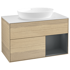 Villeroy und Boch Finion Waschtischunterschrank GA21HGPC 100cm, Abdeckplatte white matt, Emotion, Regale Midnight matt lacquer, Oak Veneer