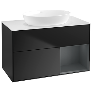 Villeroy et Boch Finion Villeroy et Boch GA21HGPD 100cm, plaque de recouvrement blanc mat, Emotion, étagères Laque mat minuit, Laque noire mate