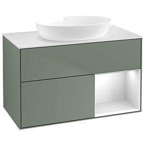 Villeroy und Boch Finion Waschtischunterschrank GA21MTGM 100cm, Abdeckplatte white matt, Emotion, Regale White matt lacquer, Olive Matt Lacquer