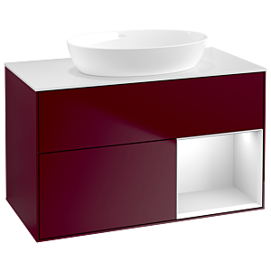 Villeroy et Boch Finion Villeroy et Boch GA21MTHB 100cm, plaque de recouvrement blanc mat, Emotion, étagères laqué blanc mat, Peony Matt