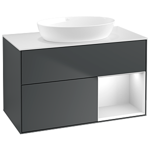 Villeroy und Boch Finion Waschtischunterschrank GA21MTHG 100cm, Abdeckplatte white matt, Emotion, Regale White matt lacquer, Midnight Blue Matt Lacquer