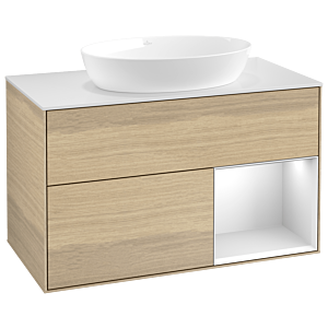 Villeroy und Boch Finion Waschtischunterschrank GA21MTPC 100cm, Abdeckplatte white matt, Emotion, Regale White matt lacquer, Oak Veneer