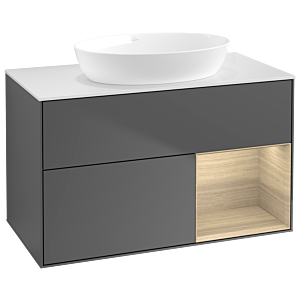 Villeroy und Boch Finion Waschtischunterschrank GA21PCGK 100cm, Abdeckplatte white matt, Emotion, Regale Oak Veneer, Anthracite matt