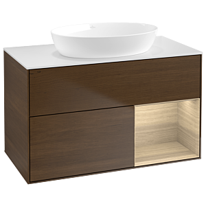 Villeroy und Boch Finion Waschtischunterschrank GA21PCGN 100cm, Abdeckplatte white matt, Emotion, Regale Oak Veneer, Walnut veneer