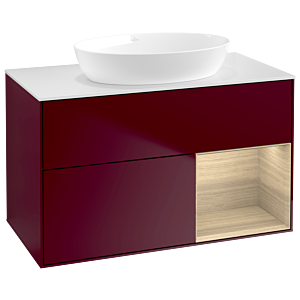 Villeroy und Boch Finion Waschtischunterschrank GA21PCHB 100cm, Abdeckplatte white matt, Emotion, Regale Oak Veneer, Peony Matt