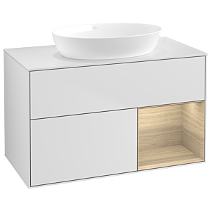 Villeroy und Boch Finion Waschtischunterschrank GA21PCMT 100cm, Abdeckplatte white matt, Emotion, Regale Oak Veneer, White matt lacquer