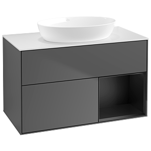 Villeroy and Boch Finion Villeroy and Boch Finion GA21PDGK 100cm, cover plate white matt, Emotion, shelves black matt lacquer, anthracite matt