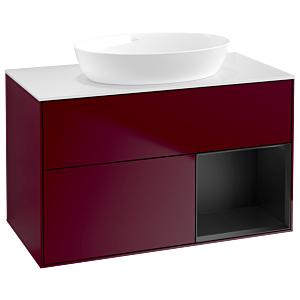 Villeroy et Boch Finion Villeroy et Boch GA21PDHB 100cm, plaque de recouvrement blanc mat, Emotion, étagères laqué noir mat, Peony Matt