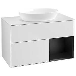 Villeroy und Boch Finion Waschtischunterschrank GA21PDMT 100cm, Abdeckplatte white matt, Emotion, Regale Black matt lacquer, White matt lacquer
