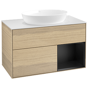 Villeroy and Boch Finion Villeroy and Boch Finion GA21PDPC 100cm, cover plate white matt, Emotion, shelves black matt lacquer, Oak Veneer