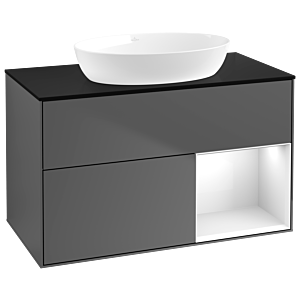 Villeroy et Boch Finion Villeroy et Boch GA22GFGK 100cm, plaque de recouvrement noir mat, Emotion, étagères Laque blanc brillant, anthracite mat