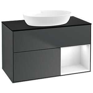 Villeroy und Boch Finion Waschtischunterschrank GA22GFHG 100cm, Abdeckplatte black matt, Emotion, Regale Glossy white lacquer, Midnight Blue Matt Lacquer