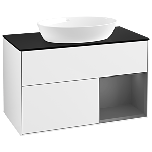 Villeroy und Boch Finion Waschtischunterschrank GA22GKGF 100cm, Abdeckplatte black matt, Emotion, Regale Anthracite matt lacquer, Glossy white lacquer