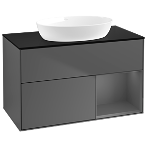 Villeroy und Boch Finion Waschtischunterschrank GA22GKGK 100cm, Abdeckplatte black matt, Emotion, Regale Anthracite matt lacquer, Anthracite matt