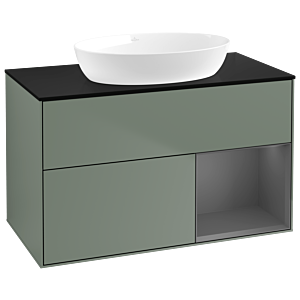 Villeroy und Boch Finion Waschtischunterschrank GA22GKGM 100cm, Abdeckplatte black matt, Emotion, Regale Anthracite matt lacquer, Olive Matt Lacquer
