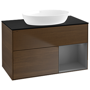 Villeroy und Boch Finion Waschtischunterschrank GA22GKGN 100cm, Abdeckplatte black matt, Emotion, Regale Anthracite matt lacquer, Walnut veneer