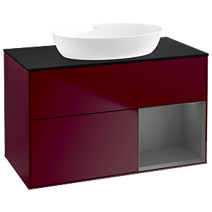 Villeroy und Boch Finion Waschtischunterschrank GA22GKHB 100cm, Abdeckplatte black matt, Emotion, Regale Anthracite matt lacquer, Peony Matt