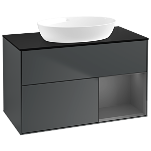 Villeroy und Boch Finion Waschtischunterschrank GA22GKHG 100cm, Abdeckplatte black matt, Emotion, Regale Anthracite matt lacquer, Midnight Blue Matt Lacquer