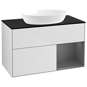 Villeroy und Boch Finion Waschtischunterschrank GA22GKMT 100cm, Abdeckplatte black matt, Emotion, Regale Anthracite matt lacquer, White matt lacquer