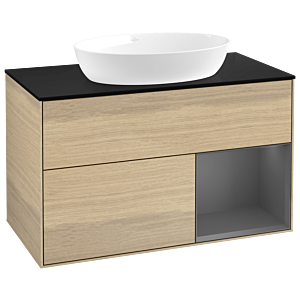 Villeroy und Boch Finion Waschtischunterschrank GA22GKPC 100cm, Abdeckplatte black matt, Emotion, Regale Anthracite matt lacquer, Oak Veneer