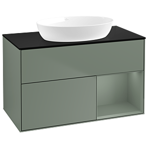 Villeroy und Boch Finion Waschtischunterschrank GA22GMGM 100cm, Abdeckplatte black matt, Emotion, Regale Olive matt lacquer, Olive Matt Lacquer