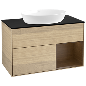 Villeroy und Boch Finion Waschtischunterschrank GA22GNPC 100cm, Abdeckplatte black matt, Emotion, Regale Walnut Veneer, Oak Veneer