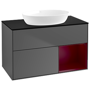 Villeroy und Boch Finion Waschtischunterschrank GA22HBGK 100cm, Abdeckplatte black matt, Emotion, Regale Peony matt lacquer, Anthracite matt