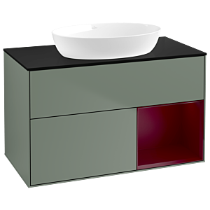 Villeroy und Boch Finion Waschtischunterschrank GA22HBGM 100cm, Abdeckplatte black matt, Emotion, Regale Peony matt lacquer, Olive Matt Lacquer