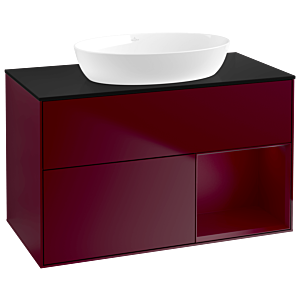 Villeroy et Boch Finion Villeroy et Boch GA22HBHB 100cm, plaque de recouvrement noir mat, Emotion, étagères Peony laqué mat, Peony Matt