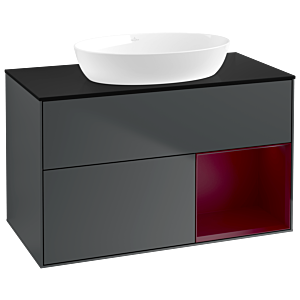 Villeroy und Boch Finion Waschtischunterschrank GA22HBHG 100cm, Abdeckplatte black matt, Emotion, Regale Peony matt lacquer, Midnight Blue Matt Lacquer