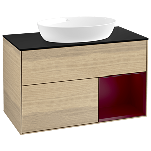 Villeroy und Boch Finion Waschtischunterschrank GA22HBPC 100cm, Abdeckplatte black matt, Emotion, Regale Peony matt lacquer, Oak Veneer