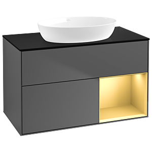 Villeroy and Boch Finion Villeroy and Boch Finion GA22HFGK 100cm, cover plate black matt, Emotion, shelves gold matt lacquer, anthracite matt