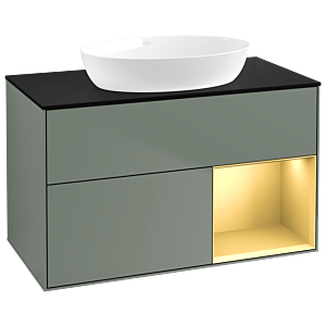 Villeroy and Boch Finion Villeroy and Boch Finion GA22HFGM 100cm, cover plate black matt, Emotion, shelves gold matt lacquer, Olive Matt Lacquer