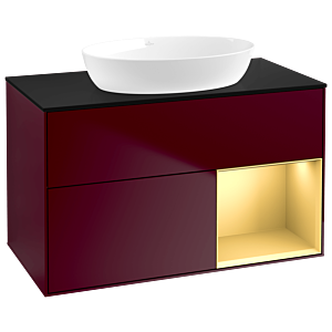 Villeroy et Boch Finion Villeroy et Boch GA22HFHB 100cm, plaque de recouvrement noir mat, Emotion, étagères laqué mat or, Peony Matt