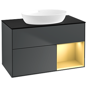 Villeroy and Boch Finion Villeroy and Boch Finion GA22HFHG 100cm, cover plate black matt, Emotion, shelves gold matt lacquer, midnight Blue Matt Lacquer