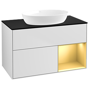 Villeroy und Boch Finion Waschtischunterschrank GA22HFMT 100cm, Abdeckplatte black matt, Emotion, Regale Gold matt lacquer, White matt lacquer